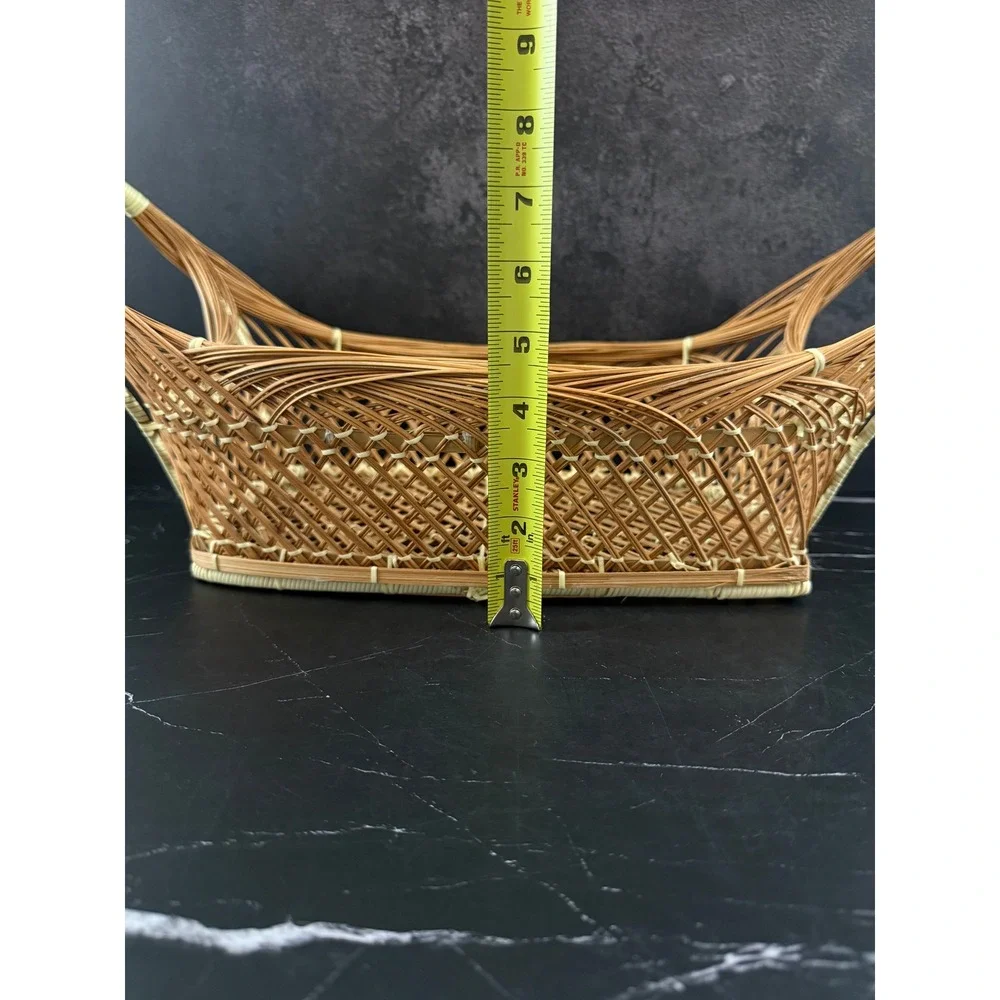 VTG Open Weave Bohemian Wicker Rattan Peacock Basket 21X11X9